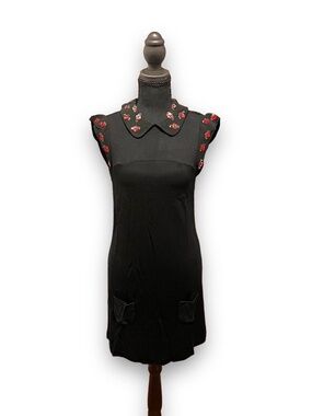 Vintage Miu Miu Sequin Floral Collar Black Knit Mini Dress